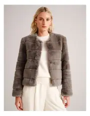 [Basque] Cropped Fur Coat in Taupe