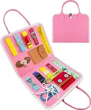 Exorany Busy Board Montessori Toys for Toddlers Sensory Toys Gifts for 1 2 3 4 Year Old Girls & Boys Preschool Toddler Activities Educational Travel Toy Learning Basic Dress Skills (Pink)