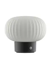 Ellidy Medium LED Portable Rechargable Table Lamp in Black with Ribbed Opal Glass Shade