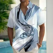 Men's Metallic Abstract Liquid Art Shirt Summer Shirt Button Up Shirt Short Sleeve Fashion Casual Outdoor Vacation Dailywear Summer Spring Turndown 3D Print Co
