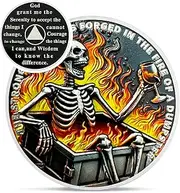 Chill Dumpster Fire Skull Sobriety Coin - The Strongest Steel is Forged AA Coins - Recovery Addiction NA AA Chips and Medallions - Celebrate Clean Narcotics Alcoholics Anonymous Gifts for Men Women
