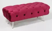 HandmadeTufted ottoman/ soft Velvet Bench with Chrome Silver Feet - Claret Red