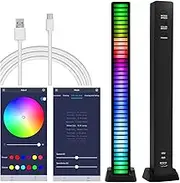 RGB Music Rhythm Light, Voice Activated LED Light, AURTEC RGB Sound Control Atmosphere Light, Upgraded 40 Bits Pick Up Light with App Control, for Gaming, Car, PC, TV, Party and More（One Piece,Black）