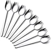 IQCWOOD Sporks Stainless Steel, Salad Forks, 8 Pack 18/10 Stainless Steel Sporks, 7.4 Inches Long Handle Dessert Spoons, Ice Cream Spoons Fork Reusable Fruit Appetizer Dessert Forks for Household Use
