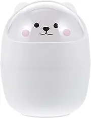 DECHOUS Mini Car Trash Cans, Cute Desktop Trash Can, Mini Waste Bin with Lid Table Waste Basket, Cute Animal Shape Garbage Bin Pen Pencil Holder for Home Office White Office Waste Basket