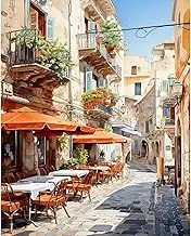 Ajepon Scenery Paint by Numbers Kit, Adults' Town Painting Kit, 16x20inch Canvas, Acrylic Paints, No Frame, For Home Decor