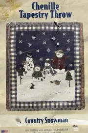 Vintage Chenille Tapestry Throw Blanket Country Snowman Winter 50”x60” USA -NEW