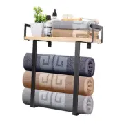 Towel Rack with Wooden Shelf, All Metal Bath Towel Holder Rustproof Towel