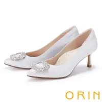 在飛比找momo購物網優惠-【ORIN】方形鑽釦優雅格麗特高跟婚鞋(銀色)