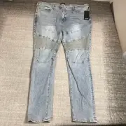 New True Religion Jeans Mens 42 $239 Rocco Moto Skinny Light Blue Denim Pants