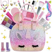 Kids Real Makeup Kit for Little Girls with Unicorn Purse - Non Toxic, Washable Make Up Toy - Kids Pretend Play Set Vanity Birthday Gift for Ages 3 4 5 6 7 8 9 10 12 Years Old (Rainbow Unicorn Bag)