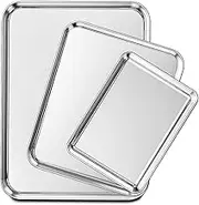 LH-3 Piece Baking Sheet Set, Stainless Steel Cookie Sheet Baking Sheet, 9/12/16 Inch, Non-Toxic & Heavy Duty & Easy to Clean 16 * 12 * 9 Silver