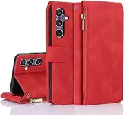 [GoshukunTech] for Samsung Galaxy S23 FE 5G Case,for Galaxy S23 FE 5G Wallet Case[ 8 Card Slots & 1 Zipper Coin Purse] Leather Wallet Flip Cover with Wrist Starp-Red