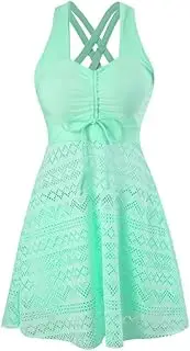 [JadeRich] Women's Crochet Lace Tankini Swimwear Set 2-Piece Bathing Suit Hollow Criss Cross Back Swim Dress