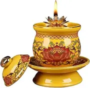 Kerosene Oil Lamp Lotus Pattern Kerosene Lamp Ceramic Household Oil Lamps Kerosene Lantern with Lid Oil Lamp for Pray Home Emergency Lighting for Home Emergency Lighting