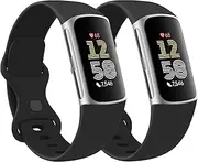 2 Pack Silicone Band for Fitbit Charge 6 / Fitbit Charge 5, Classic Soft Sport Replacement Wristbands Strap for Women Men
