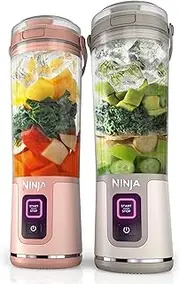 [NINJA] BC155PS Blast Two-Pack Portable Blender, Cordless, 18oz. Vessel, Personal Blender-for Shakes & Smoothies, BPA Free, Leakproof-Lid & Sip Spout, Rechargeable, Dishwasher Safe Parts, Peach & Stone