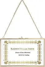 JUXYES Wall Hanging Business License Frame Brass License Certificate Display Frame, Double Glass Floating Picture Frame, Wall Mount Golden Frame for 5.5x8.5 Inches Certificate Business Licenses