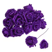 50pcs Glitters Roses Artificial Flowers, Fake Roses with Stems, Purple