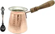 Leo Design Turkish Coffee Pot 5 Sizes, Coffee Maker Greek Arabic Coffee Stovetop Thick 3mm Solid Hammered Handmade Engraved Copper Cezve Ibrik Briki with Wooden Handle for 2-8 People (6 Cup / 500 ml)