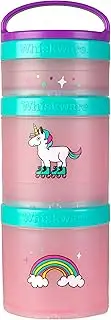 Whiskware Animal Stackable Snack Containers for Kids and Toddlers, 3 Stackable Snack Cups for School and Travel, Skating Unicorn