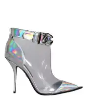Dolce&Gabbana Women Silver Ankle Boots Iridescent PVC Pointed Toe Heel Booties