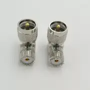 2X UHF male plug SO239 to UHF female PL259 Right Angle RF Coax Adapter Connector