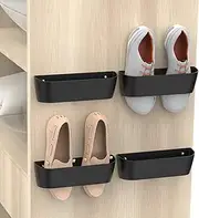 Yocice Wall Mounted Shoes Rack 4Pack with Sticky Hanging Strips, Plastic Shoes Holder Storage Organizer,Door Shoe Hangers (SM03-Black-4)