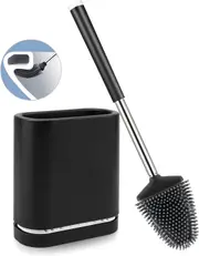 Toilet Brush Holder Set Wall Mount Anti Rust Silicone WC Cleaner Kit Tweezer Steel Handle Bathroom Storage Household Black