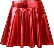 [Choomomo] Kids Girls Pleated Metallic Ballroom Dancewear Roller Skating Ballet Dance Skirt with Elastic Waistband