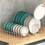 SHUTKMVCW Dish Rack Plates Holder 2 Pack set, Plate organizer for cabinet space saver, Pan lid organizer, Kitchen Storage Cabinet Organizer for Plates/bowls/cups/lids/cutting boards/spatulas