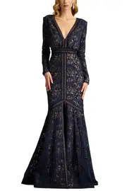 [TADASHI] ALAWA SEQUIN EMBROIDERED GOWN US 14 NAVY