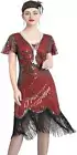 Flapper Great Gatsby 1920s Retro Tassel Fringe Sequin Midi Red Dress M NEW