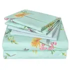 Green Floral Sheet Set Queen Size, 6 Piece Soft Botanical Printed Microfiber ...