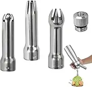 Banjiabb Stainless Steel Piping Tips, 3-Piece Flower Nozzle Set, Silver, Baking Tool