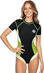 [AXESEA] Womens Rash Guard Long Sleeve One Piece Swimsuit Ruched Zip Bathing Suit