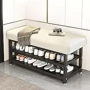 Golfaost Shoe Bench Rack,Entryway Shoe Rack with Cushion,Hallway Decoration Bench Rack with Padded, Upholstered, Entryway with Storage,White,80cm