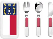 North Carolina State Flag 3 Piece Set For Camping Stainless Steel Flatware, Spoon, Fork, Knife, Ideal For Outdoor