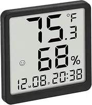 ThreeH Slim Digital Thermohygrometer & Clock with Magnetic Back for Home, Office, Black