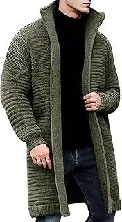 [Qolkmuiy-GJ] Mens Knit Long Open Front Cardigan Stand Collar Knitted Open Sweaters Winter Warm Long Sleeve Cardigans