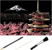 Set DIY Scratch Picture Night View Bamboo Stick Pen for Home Decor Boys and