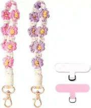 Boho Macrame Handmade Phone Wrist Strap with Tether Tab,Keychain Wristlet-2 PCS