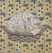Hand-painted Sleeping Cat in Basket Needlepoint Pillow Canvas 14x14" 14 mono