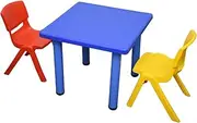 Kid's Adjustable Square Table Chair 3pc Set-1x Blue Table 1xRed Chair 1xYellow Chair