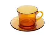 6pc Duralex Lys Amber 180ml Coffee Tea Cup & Saucer Set Drinking Glasses Brown