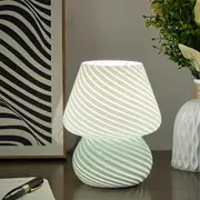 Clora 2 Pack Mushroom Lamp Glass Table Bedside Lamps Night Light Vintage Home Decor GREEN