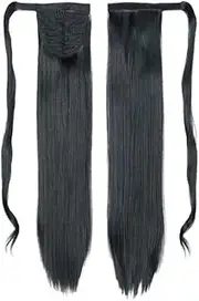 Long Straight Wrap Around Ponytail Extension Synthetic Hair Extensions Clip in Ponytails Hairpiece for Women (black)