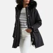 SCHOTT Helens Black Parka Jacket Size XL 18/20 Fur Hood Sherpa Lined RRP £230