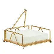 Gold Napkin Holder for Table, Metal Flat Napkin Holder Wood Base and Weight