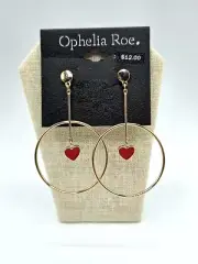 Ophelia Roe Heart Earrings New Gold Toned Hoops Red Enamel Love Wins Studs Posts